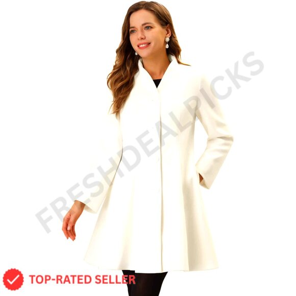 Single Breasted A-Line Peacoat Elegant Classic Winter Coat Mid-Length Dress